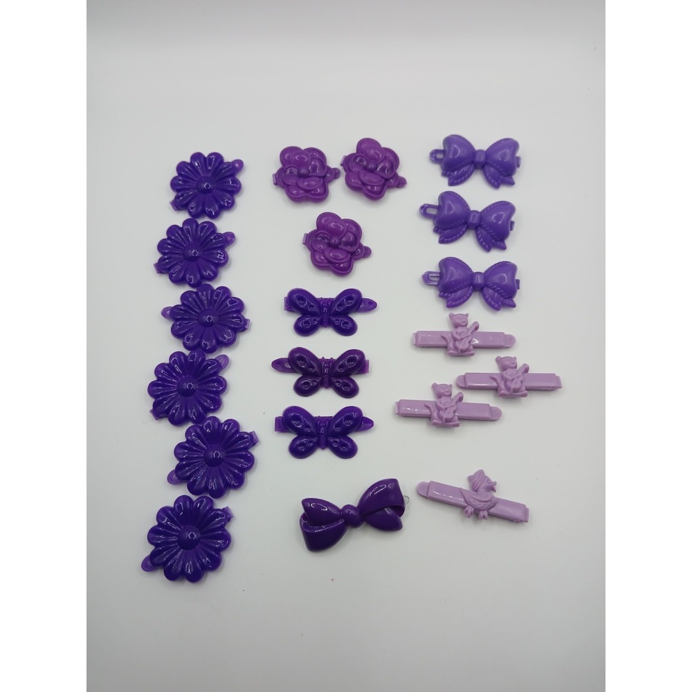 Lot‎ 20 Vintage Childs Snap Tight Plastic Hair Clip Barrettes Kids Goody Purple